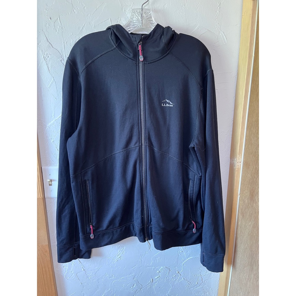 LL Bean Mens Full Zip Hoodie Black Slightly Fitted Technical Jacket L REG
